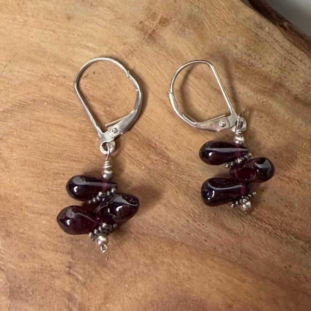 Cluster Red Garnet Sterling Silver Drop Earrings Women Teardrop Boho‎ OS